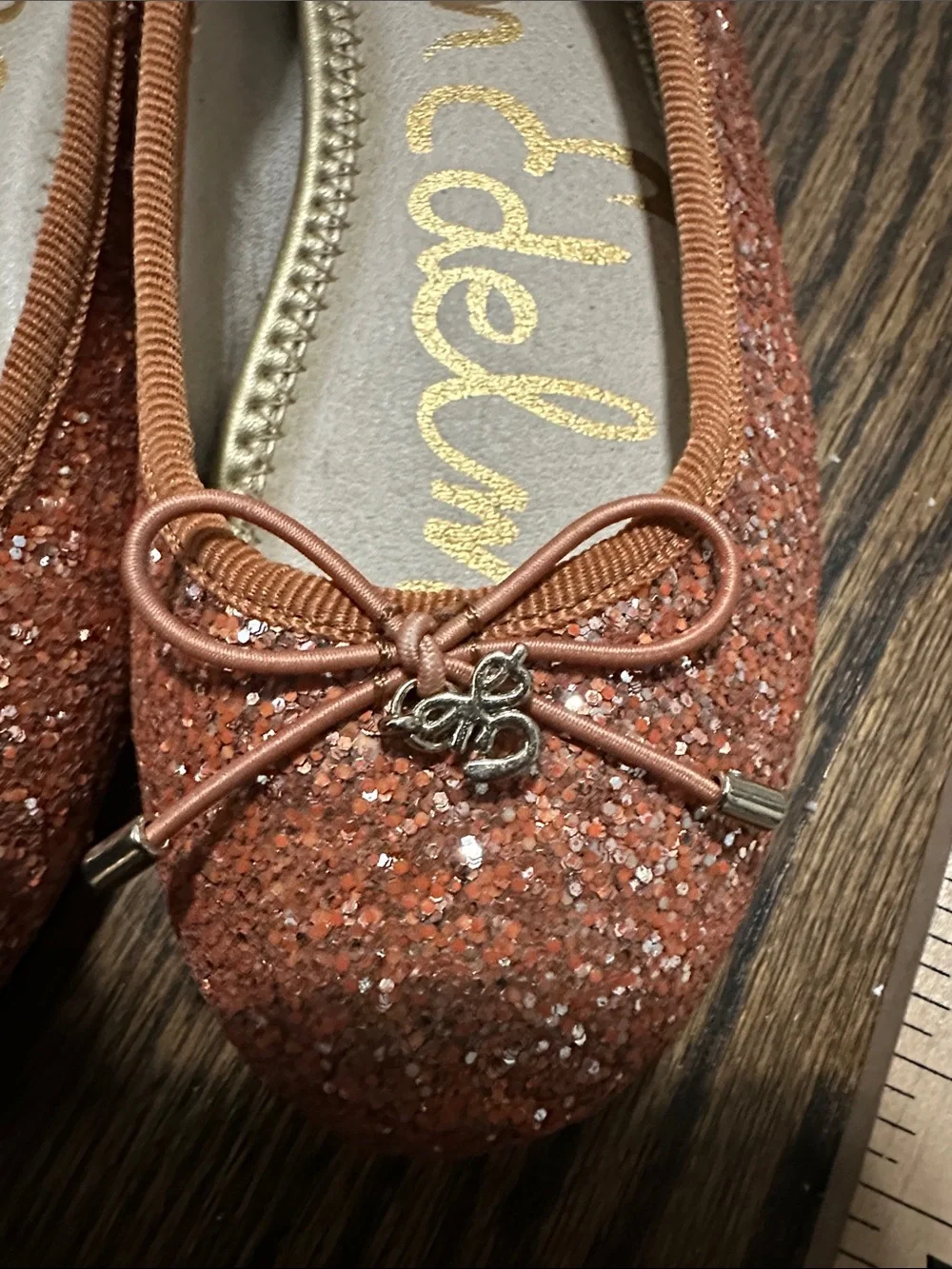NWOT Sam Edelman Felicia Mini Little Girl Peach Sparkle Glitter Ballet Flat